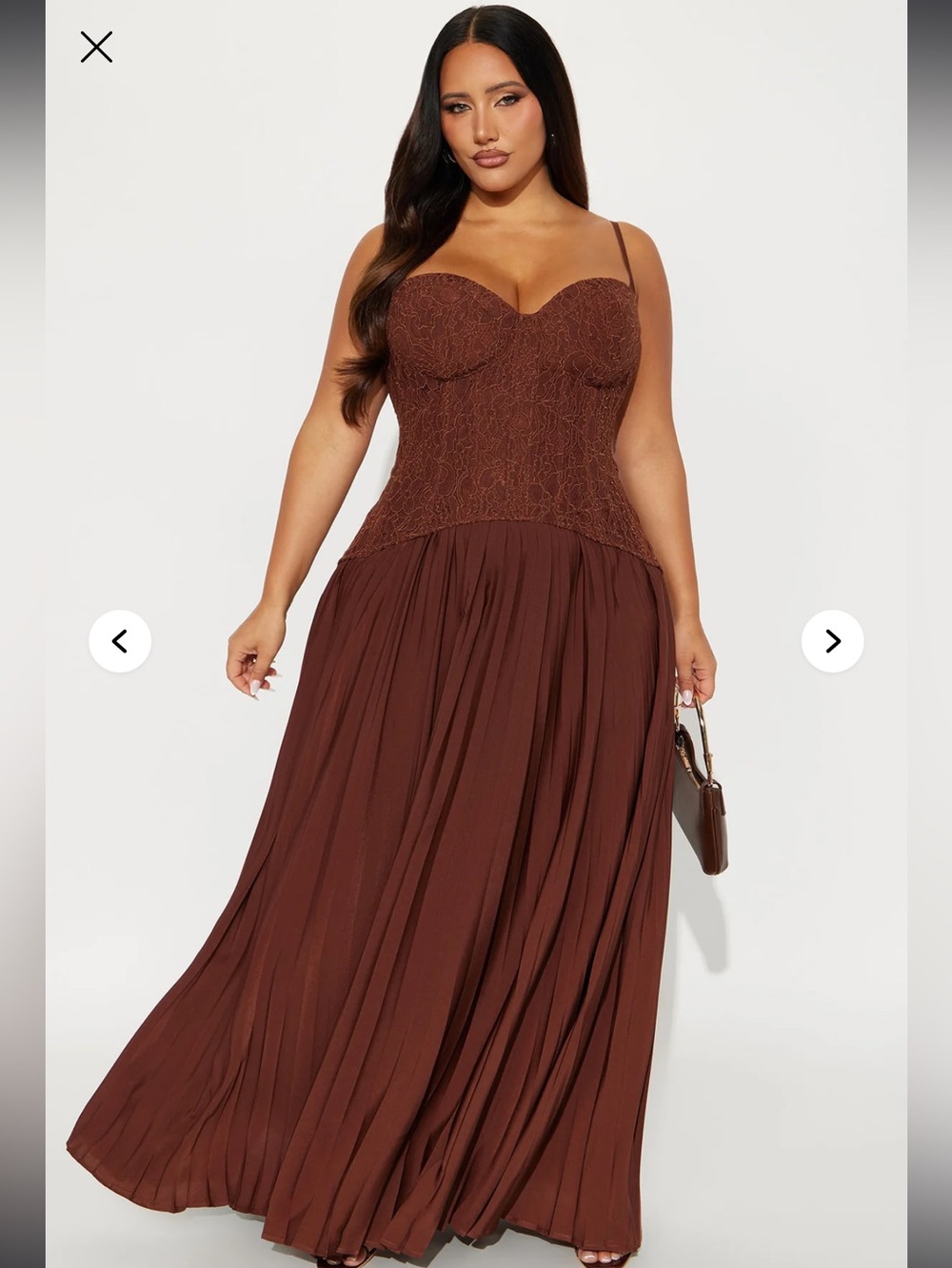 Fashion Nova Daniella Lace Pleated Bustier Maxi Dress Chocolate Brown NWT